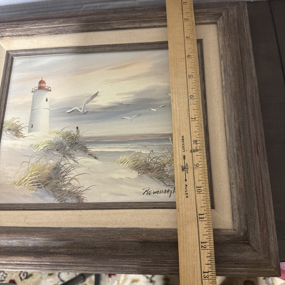 Remington Signed Original Seascape Beach w/Lighthouse Oil Painting Canvas 8X10 - Picture 13 of 14